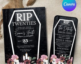 Editable Funeral For My Youth Invitation, Gothic Death to My 20s Birthday Invitation, 30th Birthday Invite, RIP Twenties Party Invite