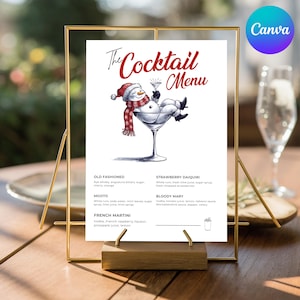 Christmas Cocktail Menu Sign Template, Holiday Party Bar sign Printable,Drink Menu Sign Template,Cocktail Menu,Christmas Sign Canva Template