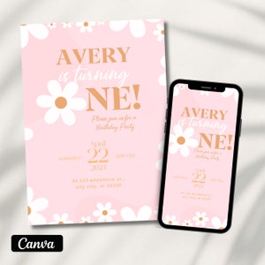 Electronic Daisy First Birthday Invitation, Daisy Invitation, Daisy Birthday Theme Party Decor,Flower Invite,Girl Birthday Party Daisy Party