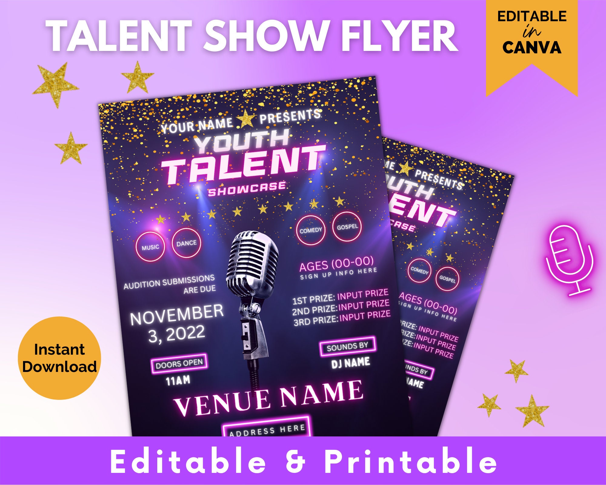 Copy of Talent Show Flyer Template  Talent show, Flyer design templates,  Flyer