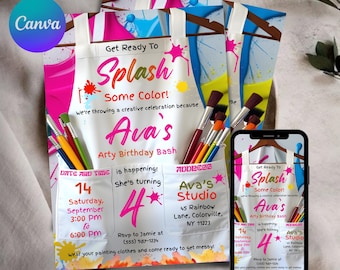Art Birthday Party Invitation,Customizable Painting Party Invite for Kids' Celebrations,Painting Birthday Invite,Creative Art Party Invite