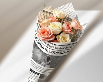 Editable Mother's Day Newspaper Template - Printable Flower Bouquet Wrap, Canva Customizable, Unique Mom Gift, Last Minute Present