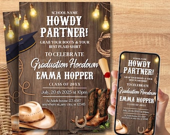 Western Graduation Invitation, Western Invitation, Grad Invitation, Cowboy Graduation, Grad Party Invite, She Did It Invite, Canva Template