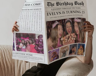 Editable Birthday Newspaper Template, Canva Birthday Newspaper, Birthday Infographic Invitation with Fun Facts and Crossword for Any Year