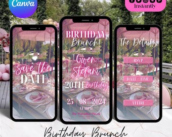 Invito per il brunch di compleanno, Invito per il brunch di compleanno floreale rosa neon, Invito di compleanno per le donne, Idee per il brunch, Brunch di compleanno digitale