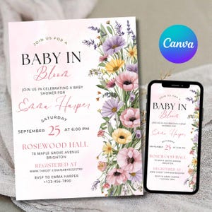 Butterfly Baby Shower Invitation, Editable Purple Butterfly Baby Shower Invitation Set for Girls, Canva Template Instant Download