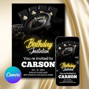 Casino Birthday Invitation, Editable Casino Theme Birthday Invitation, Casino Poker Engagement Birthday Party Invitation, Canva Template