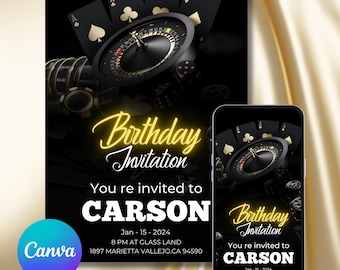 Faire-part d'anniversaire casino, faire-part d'anniversaire modifiable sur le thème du casino, faire-part d'anniversaire de fiançailles casino poker, modèle toile