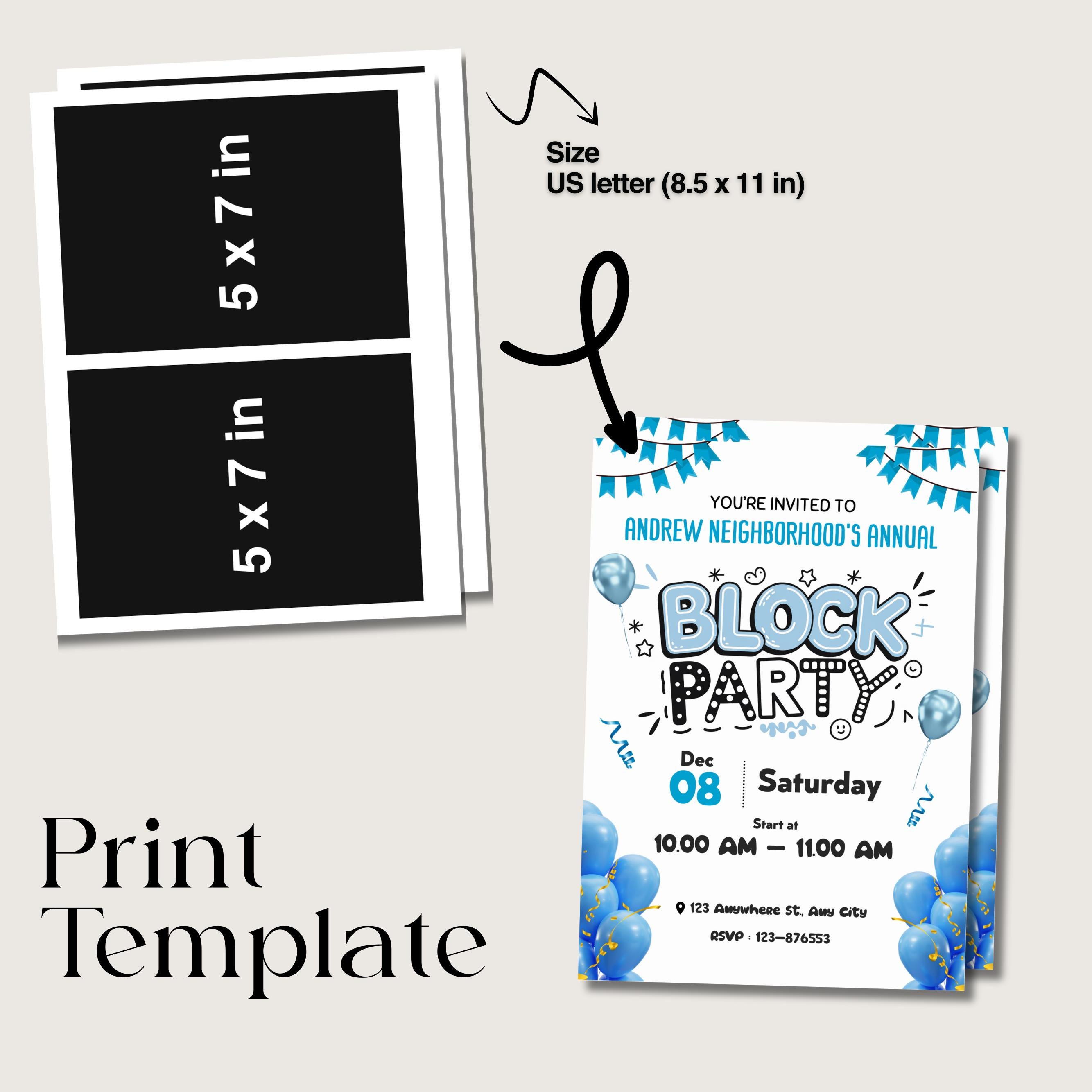 Block Party Invites Examples Editable Block Party Template, Block Party Invite, Neighborhood BBQ ...