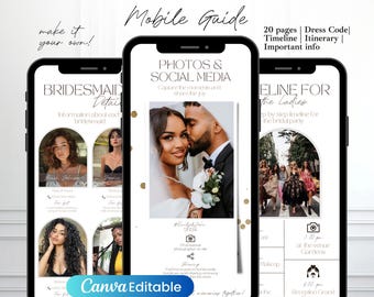 20 Bridesmaid Handbook Template, Wedding Details & Timeline Planner Editable Bridal Party Guide Template, Wedding Party Guide,Canva Template