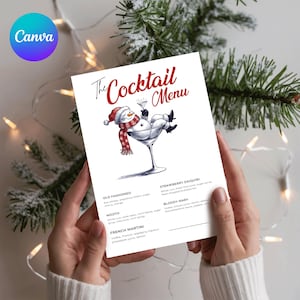 Christmas Cocktail Menu Sign Template, Holiday Party Bar sign Printable,Drink Menu Sign Template,Cocktail Menu,Christmas Sign Canva Template