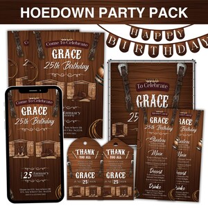 Hoedown Birthday Party Pack, Hoedown Birthday Party Decoration Bundle, Cowgirl Rodeo Invitation Bundle, Hoedown Birthday Party Favor Bundle