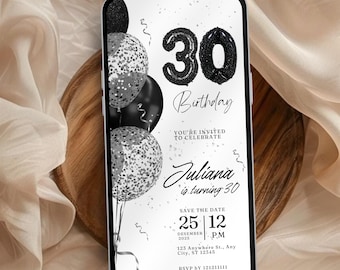 Digital 30th Birthday Invitation,30th Birthday Invitation for Her,30 Birthday Invite,Adult Birthday Evite,30th Birthday Dinner,Mobile Invite