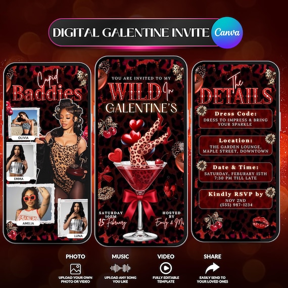 Digital Red Cheetah Galentine Day Party Invitation,Galentine's Girls Night Invitation,Red cheetah Galentines Invite,Valentine's Party Invite