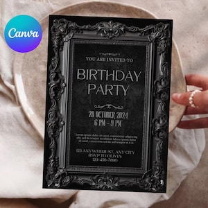 Black Birthday Invitation Template, Black Birthday Invite, All Black Birthday Invitation, Black Party Invitation, Black Gothic Invitation
