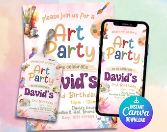 Art Birthday Party Invitation, Editable Paint Party Invite, Art Painting Birthday Invitation, Colorful Birthday Invitation, Canva Template