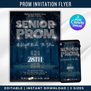 Prom Send Off-feestuitnodiging, Prom Senior blauw en zilver thema-uitnodiging, prom-uitnodiging, prom-feestuitnodiging, DIY-graduatieviering
