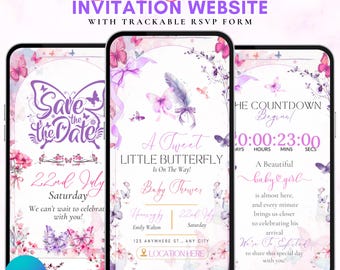 A little butterfly is on the way invitation ,Digital Baby Shower Invitation Girl, Butterfly Pink Baby Shower Invite with Online RSVP Tracker