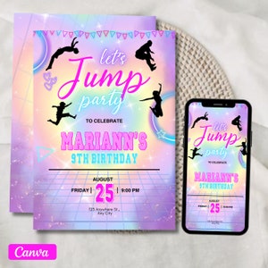 Jump Birthday Party Invitation, Editable Trampoline Park Birthday Jump Birthday Party Invite, Glow Jump Birthday Invitation, Canva Template