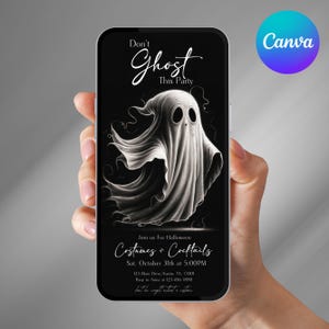 Don&#39;t Ghost This Party Halloween Invitation, Editable Halloween Costumes & Cocktails Party Invite, Spooky Ghost Invite, Canva Template