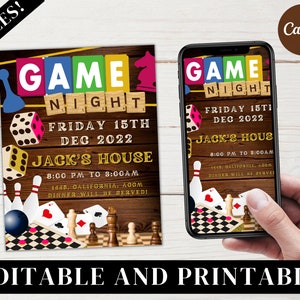 Game Night Flyer, Game Night Invite, Family Game Night, Game Night Party, Casino Night Party, Game Night Template, Games Invitation