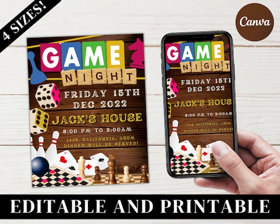 Game Night Flyer, Game Night Invite, Family Game Night, Game Night Party, Casino Night Party, Game Night Template, Games Invitation