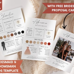 Plantilla de tarjeta de propuesta de dama de honor, tarjeta de información de dama de honor editable, plantilla de padrino de boda de dama de honor, plantilla de Canva con colores temáticos para la fiesta nupcial