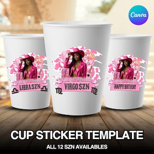Styrofoam Cup Sticker Template, Cowgirl Party Cup Template Customizable Styrofoam Cup Design, Hoedown Cup Sticker, Custom Party Cups Canva