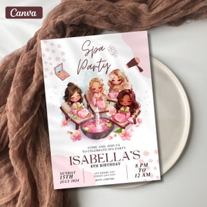 Spa Party Birthday Invitation Template, Pamper Party Birthday Invitation, Tween Manicure & Pedicures Birthday, Canva Template