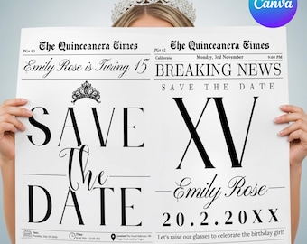 Quinceanera Save the Date Newspaper Mis Quince Años Newspaper Save the Date Quinceañera Photoshoot,Sweet 15 Newspaper InviteSave The Date xv
