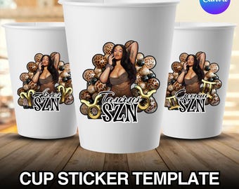 GEMINI Cup Sticker Template, Editable Party Cup Template Customizable Styrofoam Cup Design,Cup Sticker Template,Custom Party Cups Canva