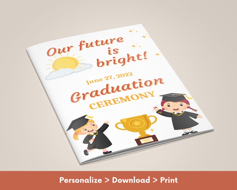 Graduation Program Template, Kindergarten Graduation Printable,instant