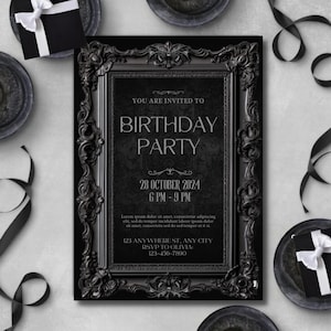 Black Birthday Invitation Template, Black Birthday Invite, All Black Birthday Invitation, Black Party Invitation, Black Gothic Invitation