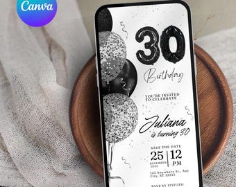 Digital 30th Birthday Invitation,30th Birthday Invitation for Her,30 Birthday Invite,Adult Birthday Evite,30th Birthday Dinner,Mobile Invite