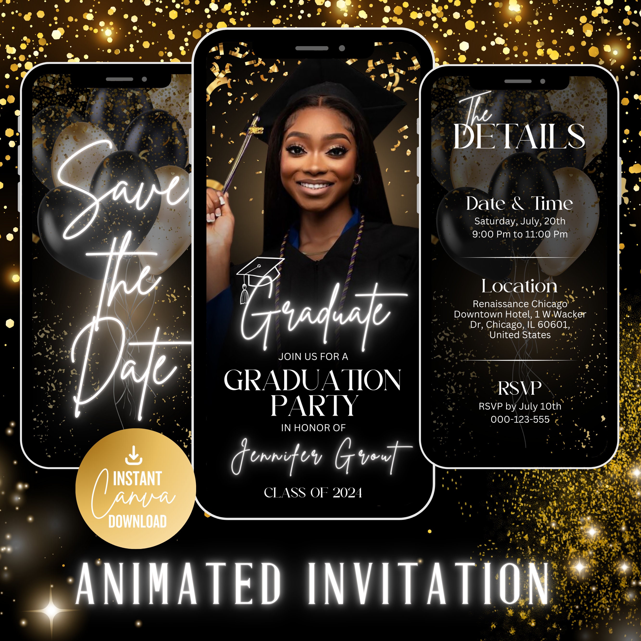 2025 Graduation Save The Date Invitation, Save The Date Graduation Party, Calss of 2025, Save The Date Text, Grad Itinerary, Canva Template