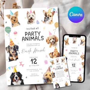 Quirky Dog First Birthday Invitation, Puppy Birthday Invitation Template, Dog Birthday Pawty Invite,Dog Theme BirthdayParty,Dog 1st Birthday