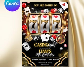 Casino Birthday Invitation Editable Casino Theme Birthday Invitation Casino Poker Engagement Birthday Party Invitation Canva Template