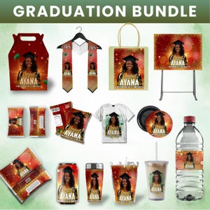 Graduation Party Favor Bundle, Senior Stole Design Template, Grad Chip Bag Template, Grad Water Labels, Grad Soda Can, Grad Gift Bag Canva