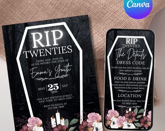 Editable Funeral For My Youth Invitation, Gothic Death to My 20s Birthday Invitation, 30th Birthday Invite, RIP Twenties Party Invite
