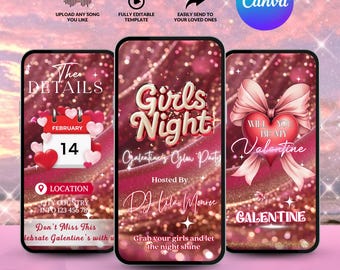 Digital Galentines Day Invitation, Galentine's Girls Night Invitation, Galentine’s Girls Night Evite,Valentine's Party Invite,Canva Template