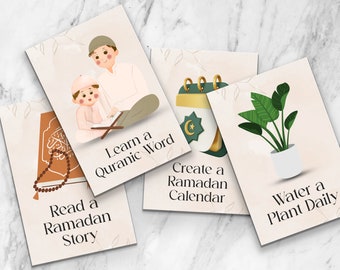 30 Ramadan Good Deeds Cards, Ramadan Islamic Games, Ramadan Flash Cards, Ramadan Advent Cards, Kids Good Deeds, Ramadan Gift, Canva Template