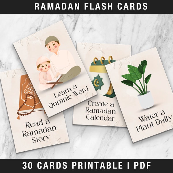 30 Ramadan Good Deeds Cards, Ramadan Islamic Games, Ramadan Flash Cards, Ramadan Advent Cards, Kids Good Deeds, Ramadan Gift, Canva Template
