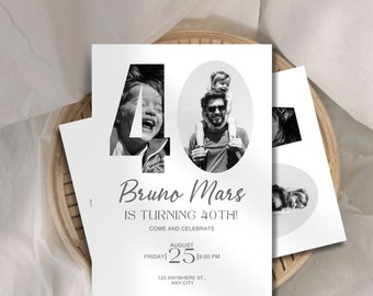 40th Invitation With Photo, Look Who's 40, Editable 40th Birthday Invitation Template, 40th Invitation, Male 40th Invite, Canva Template