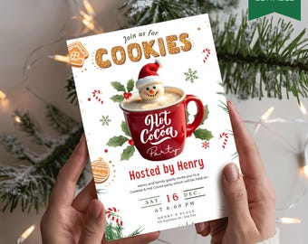 Editable Cookies and Hot Cocoa Party Invitation, Digital Hot Chocolate Christmas Invitation, Hot Cocoa Invite, Holiday Party Invite Template