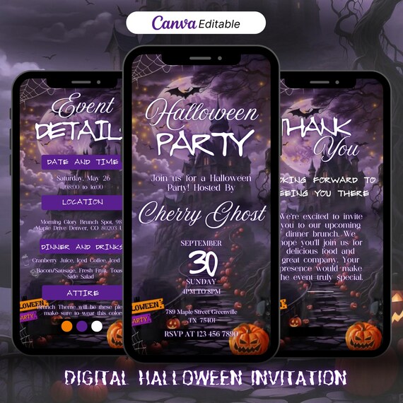Digital Halloween Party Invitation, Animated Scull Pumpkin Party Video Invite, Gothic Halloween Evite, Let's Get Spooky Halloween Editable