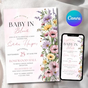 Butterfly Baby Shower Invitation, Editable Purple Butterfly Baby Shower Invitation Set for Girls, Canva Template Instant Download