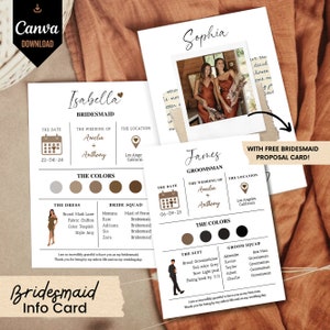 Tarjetas de propuesta de dama de honor, ¿Serás mi dama de honor?, Regalos para dama de honor, Tarjeta con información de la fiesta nupcial, Tarjeta con detalles de la dama de honor, Plantilla Canva