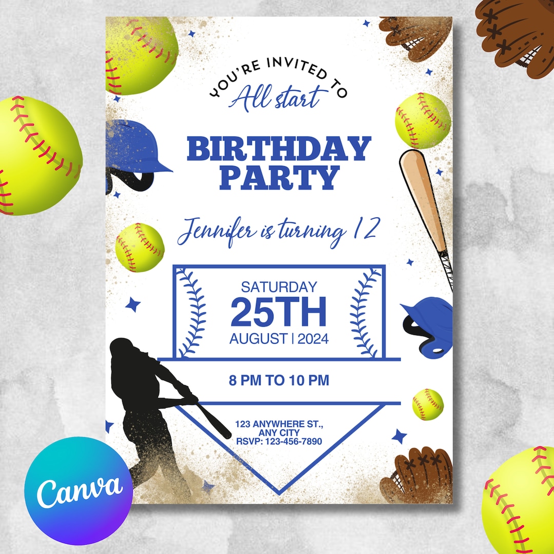 Editable Softball Birthday Invitation Template, Printable Sport ...