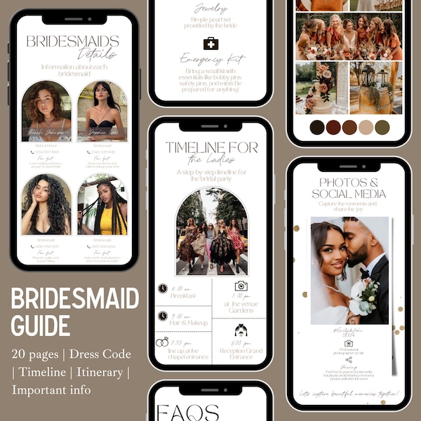 Bridesmaid Guide: Wedding Details & ItineraryBridal Party Info Template Editable Bridal Party Guide canvaWedding Party Guide,Canva Template