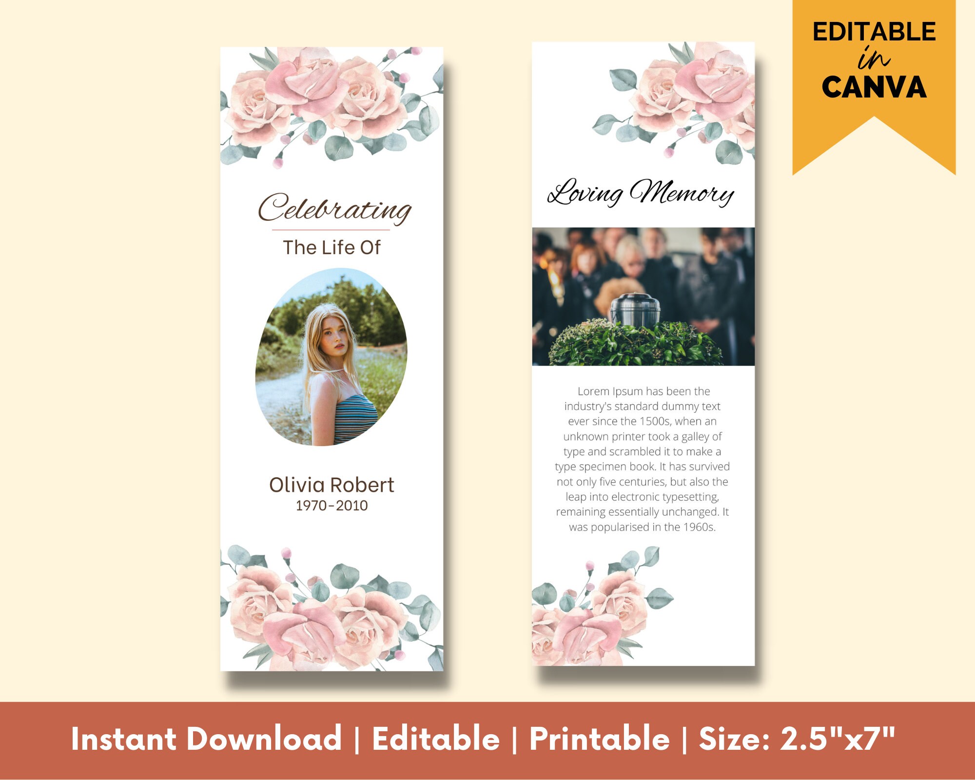 Funeral Bookmark Template, Printable Celebration of Life Bookmarks